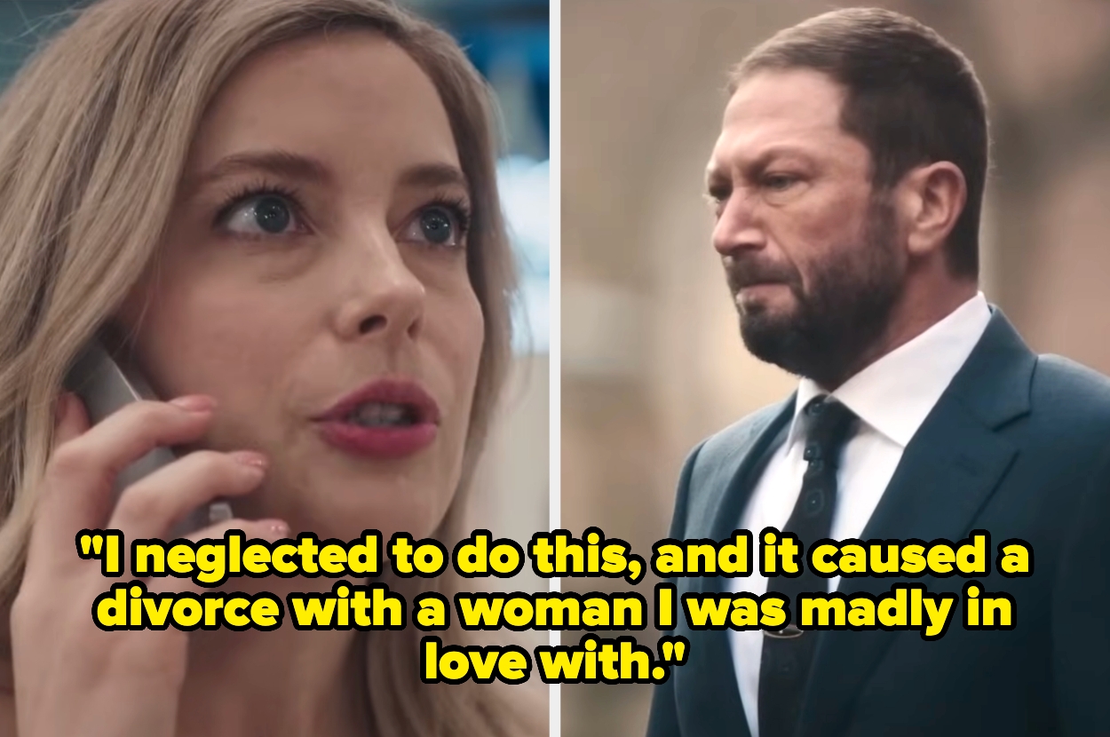 Split image: Woman talking on the phone; man in a suit looking concerned. Caption: "I neglected to do this, and it caused a divorce with a woman I was madly in love with."
