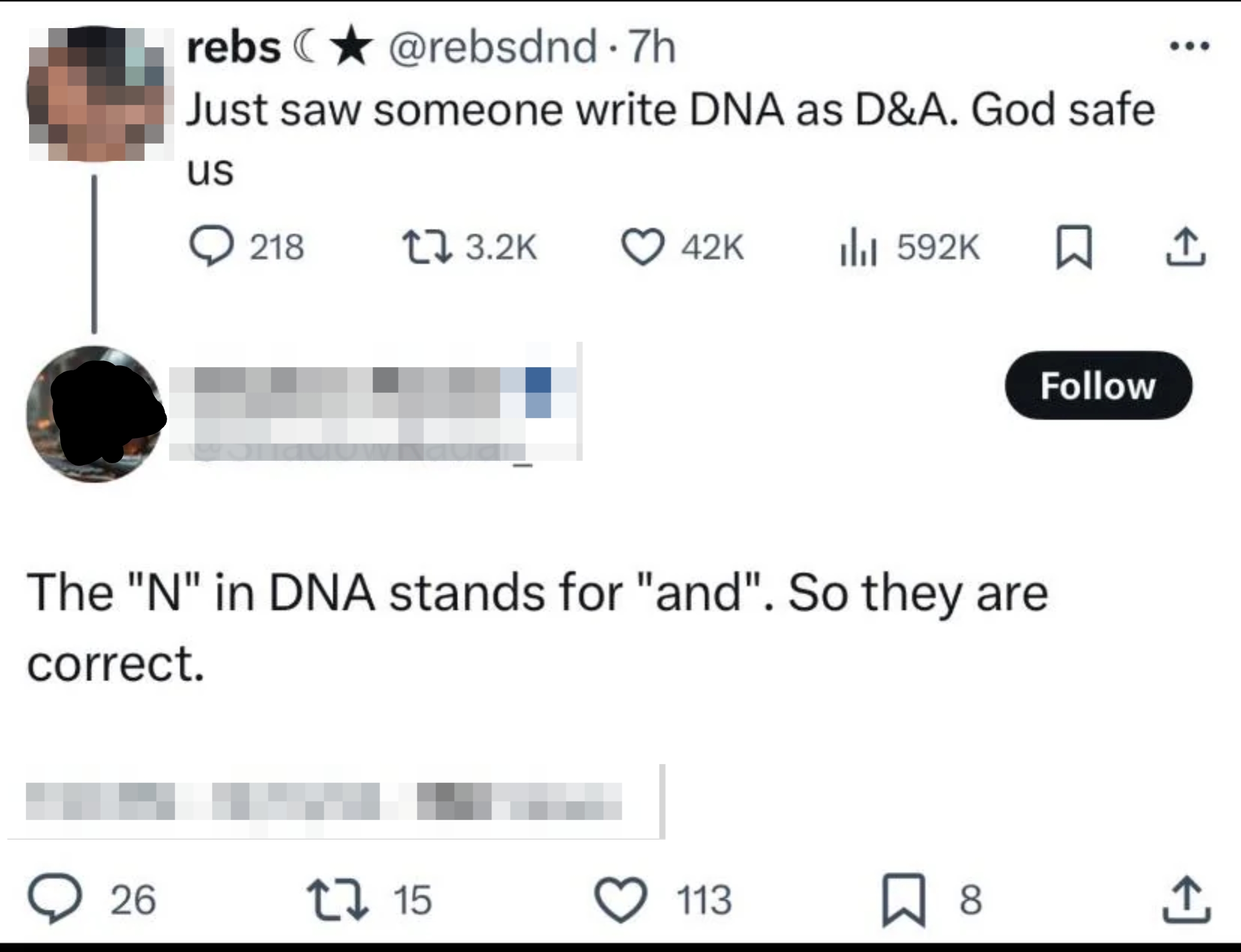  idiosyncratic    jokes astir  idiosyncratic    penning  DNA arsenic  D&amp;amp;A a reply   humorously explains that "N" stands for "and"