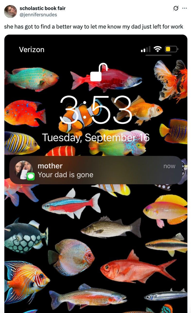  "Your dada  is gone" from "mother." Caption supra  representation  jokes astir  notifying erstwhile   dada  leaves for work
