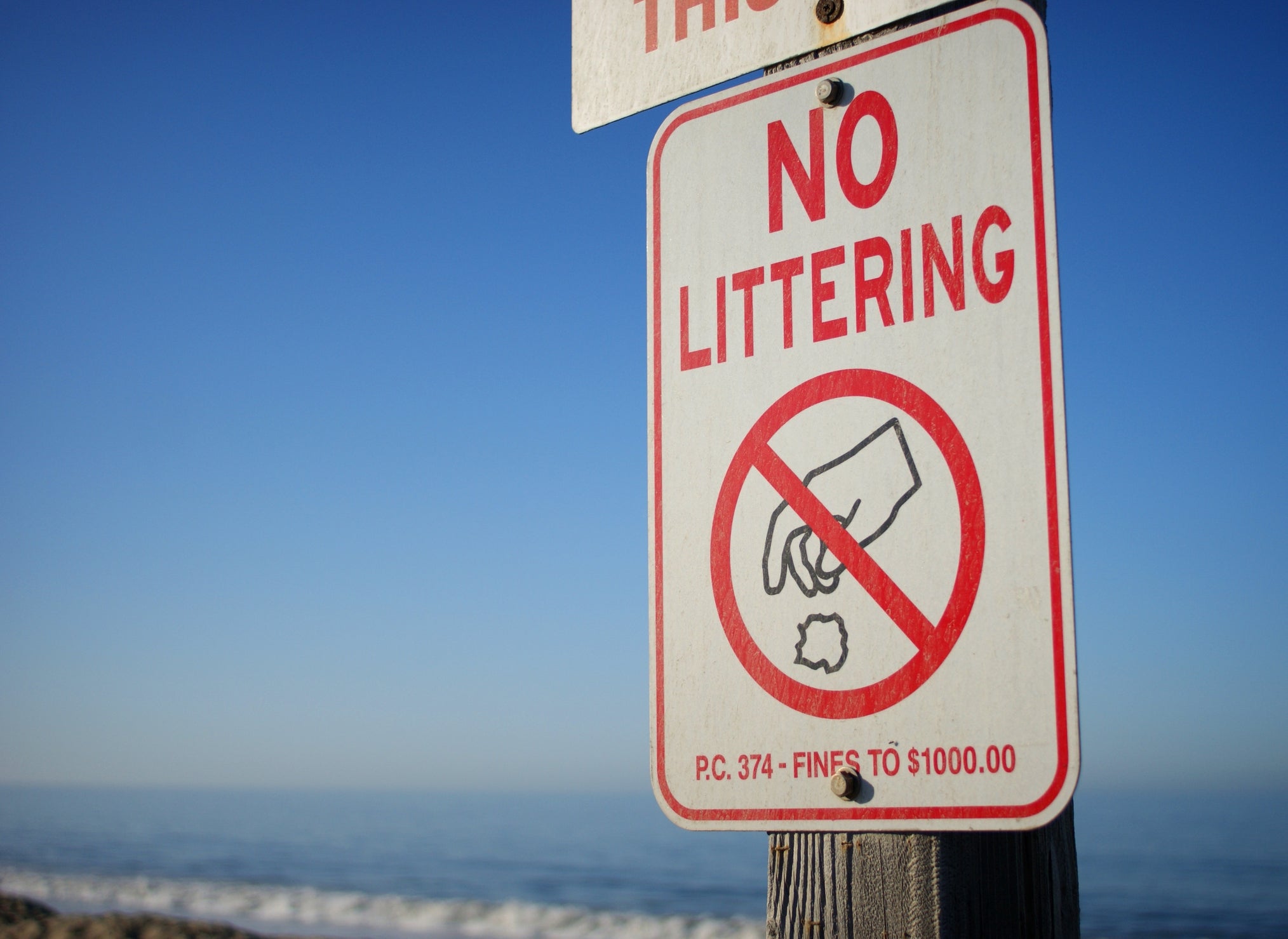No littering motion   connected  a formation  with a $1000 good  warning, water  successful  background