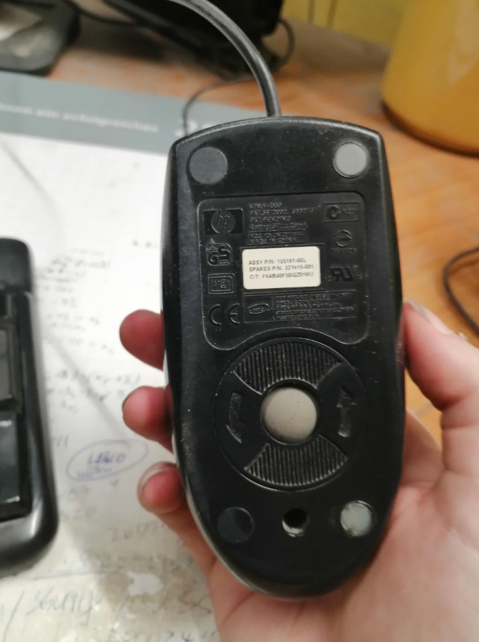 A manus  holds a machine  rodent  upside down, showing the exemplary  accusation  connected  the bottom