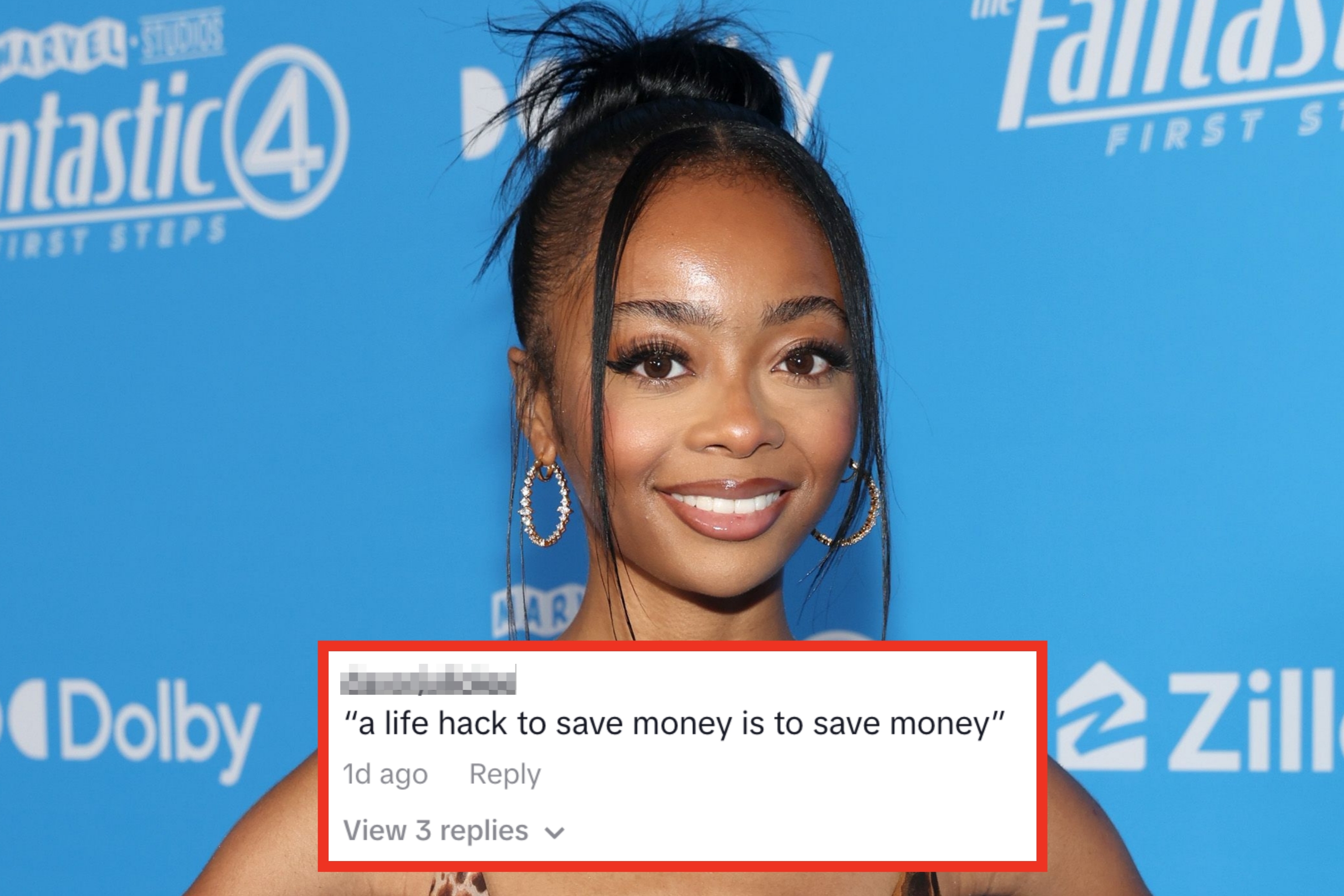 Skai Jackson at an event. Comment over jokes about her money-saving "life hack"