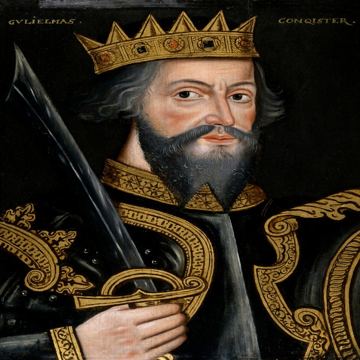 A painting of a man in royal attire, wearing a crown and holding a sword. His garment is ornate, reflecting a historic style