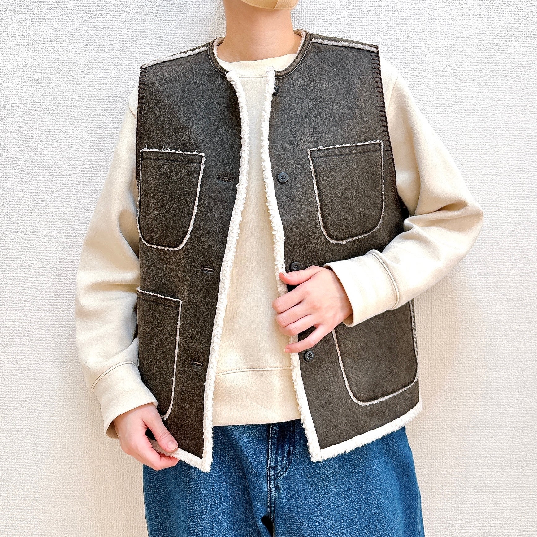 美品　カーディガン　【ANNE VEST】アンベスト　リアルムートンポケット 美品 カーディガン 【ANNE VEST】アンベスト リアルムートンポケットの