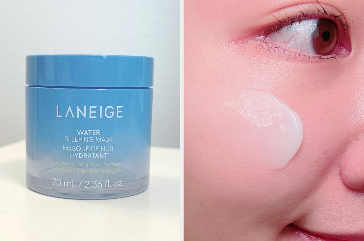 ラネージュのウォータースリーピングマスクの容器が白い背景の上に置かれている。