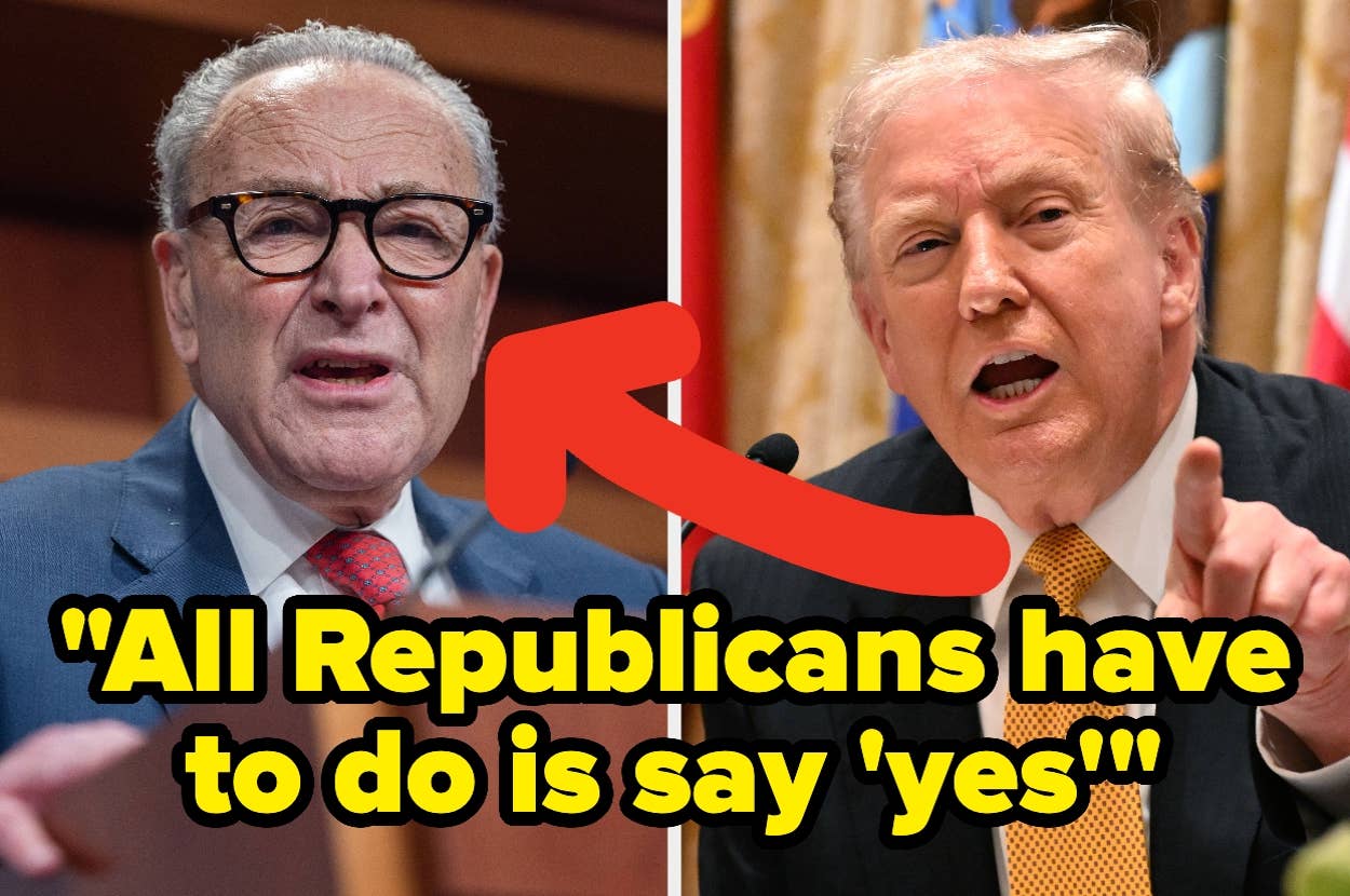 Two men speaking at separate events. Text reads: "All Republicans have to do is say 'yes.'"