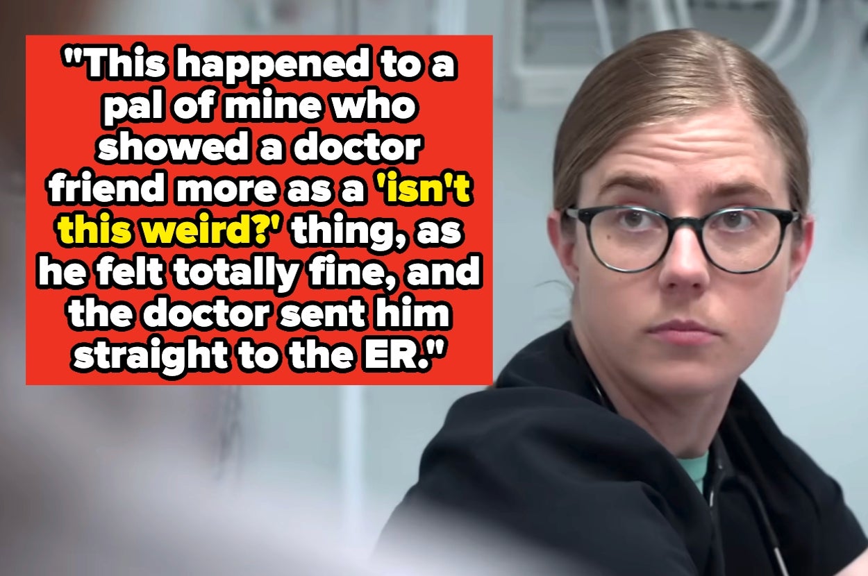 A concerned woman with glasses listens intently. The image highlights text about an unexpected doctor's visit leading to an ER referral