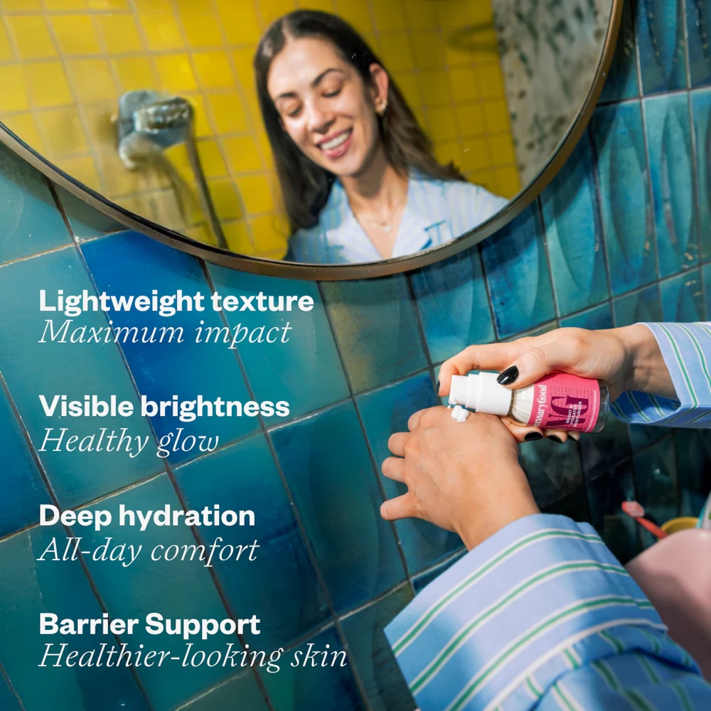 lightweight texture, disposable brightness, heavy hydration, obstruction support