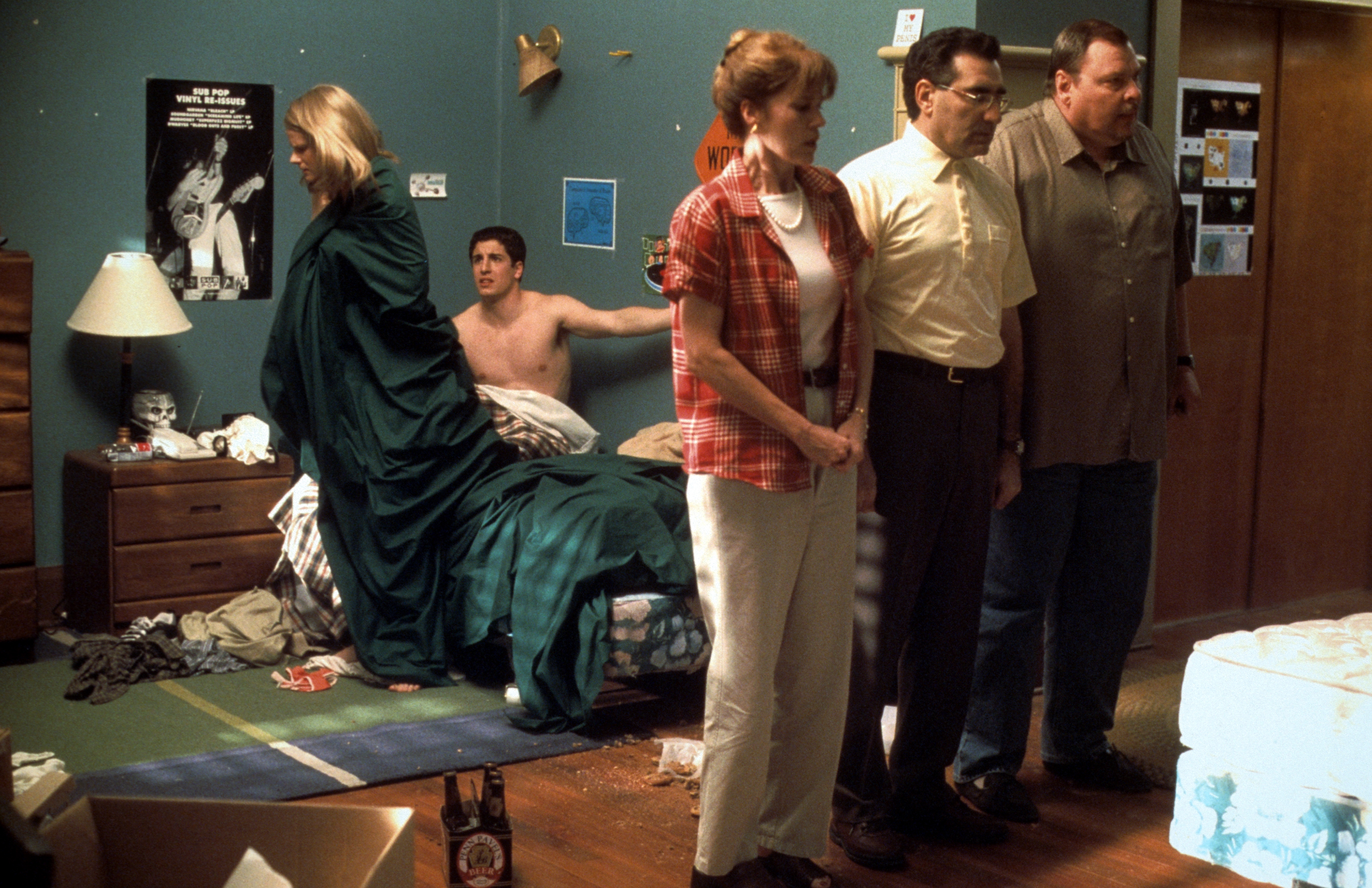 A chaotic chamber  country   with a disheveled furniture  and radical   lined up   awkwardly, suggesting a humorous oregon  awkward situation