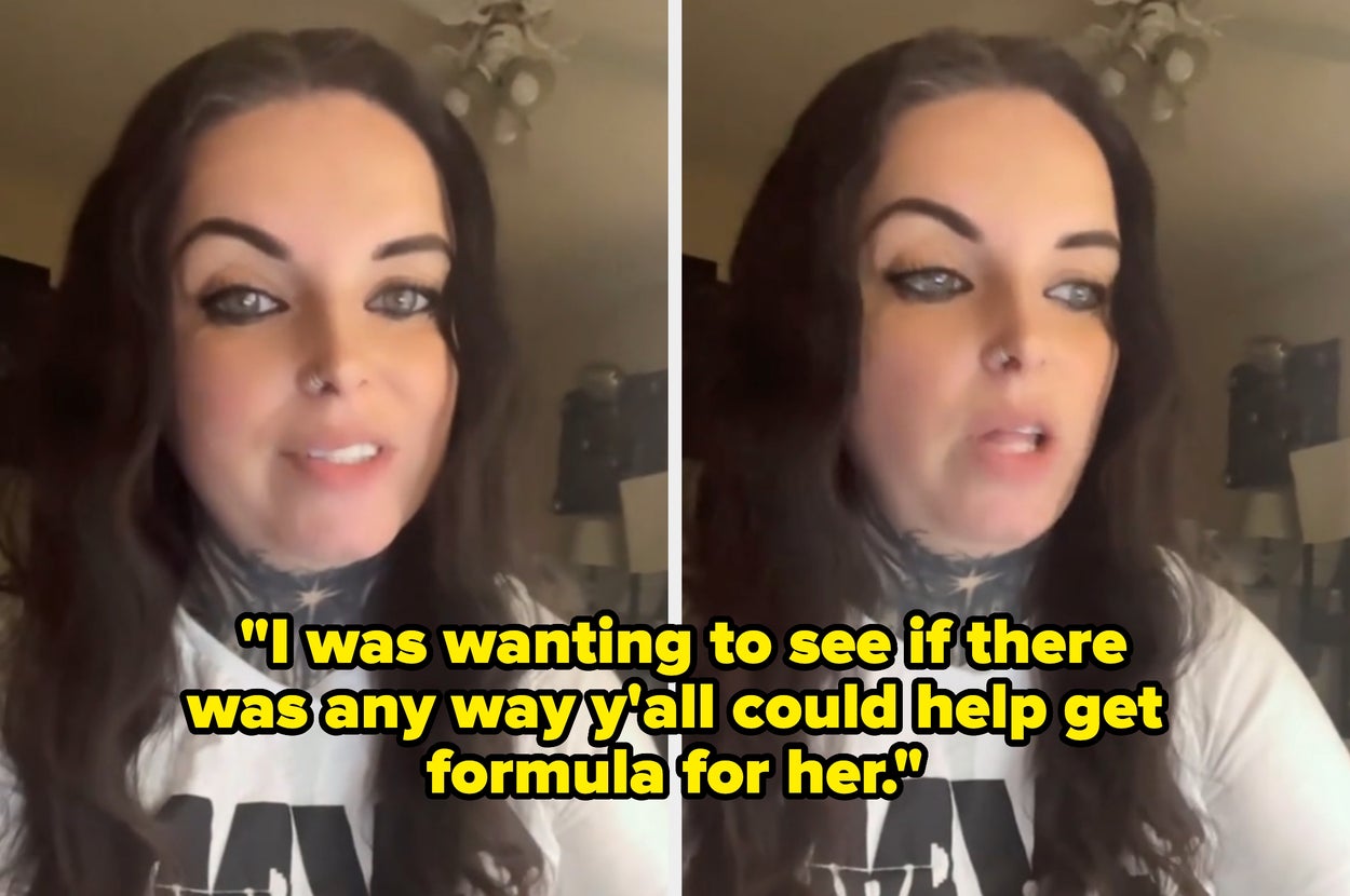 A person speaking on video, captions read: "I was wanting to see if there was any way y'all could help get formula for her."