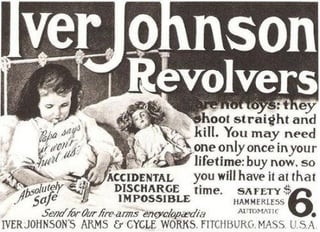 Vintage Iver Johnson Revolvers advertisement  showing a kid  with a revolver. Text emphasizes information   and reliability, claiming accidental discharge is impossible