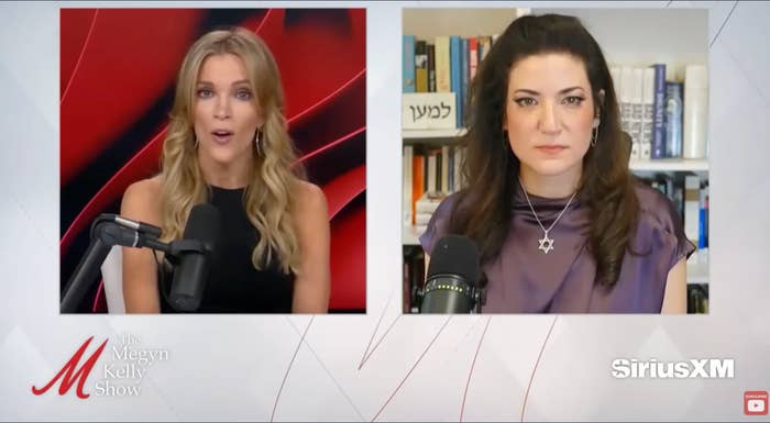 Two women are discussing on a video call for &quot;The Megyn Kelly Show.&quot; Both have microphones in front of them
