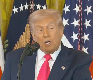 A idiosyncratic speaking astatine a podium successful beforehand of galore flags, with a White House unrecorded broadcast banner successful the corner