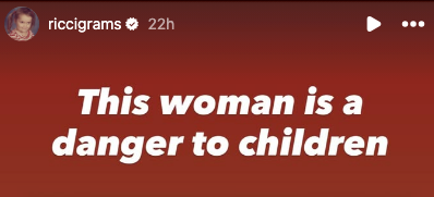 Text on a red background reads: &quot;This woman is a danger to children.&quot;