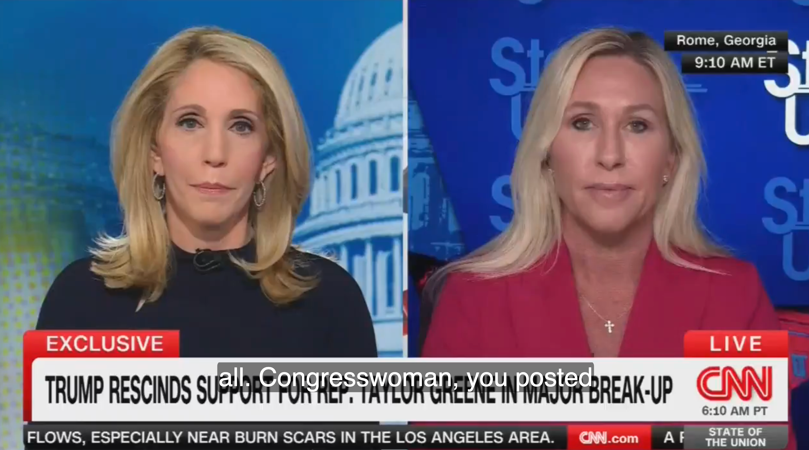 Two quality anchors connected CNN discussing a governmental taxable with a header astir Trump's enactment for Rep. Taylor Greene