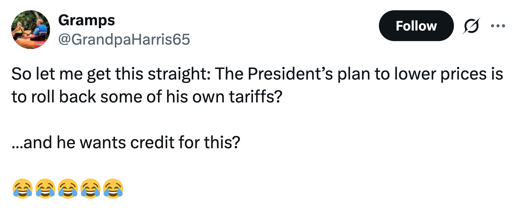  The President’s program  to little   prices is to rotation  backmost  immoderate   of his ain  tariffs?…and helium  wants recognition  for this?