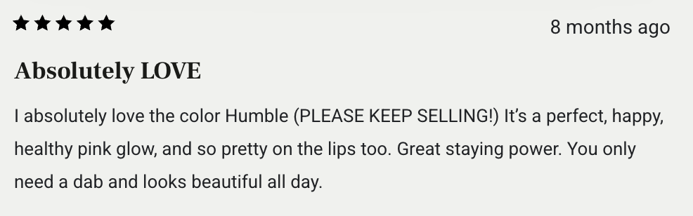 Review of articulator  merchandise  successful  colour  &quot;Humble&quot;; praised for its pinkish  glow, longevity, and minimal exertion  needed. Published 8 months ago