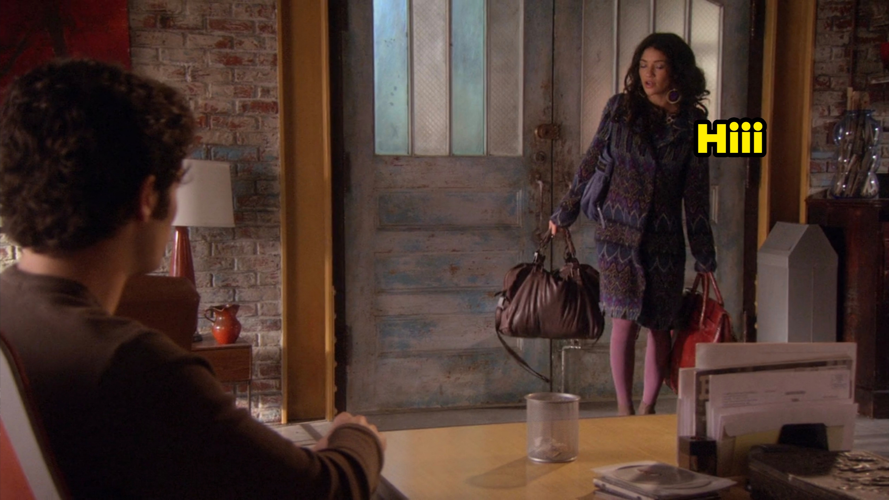 Vanessa enters Dan&#x27;s surviving  country   carrying bags, portion    different  helium  watches from a desk: &quot;Hiii&quot;