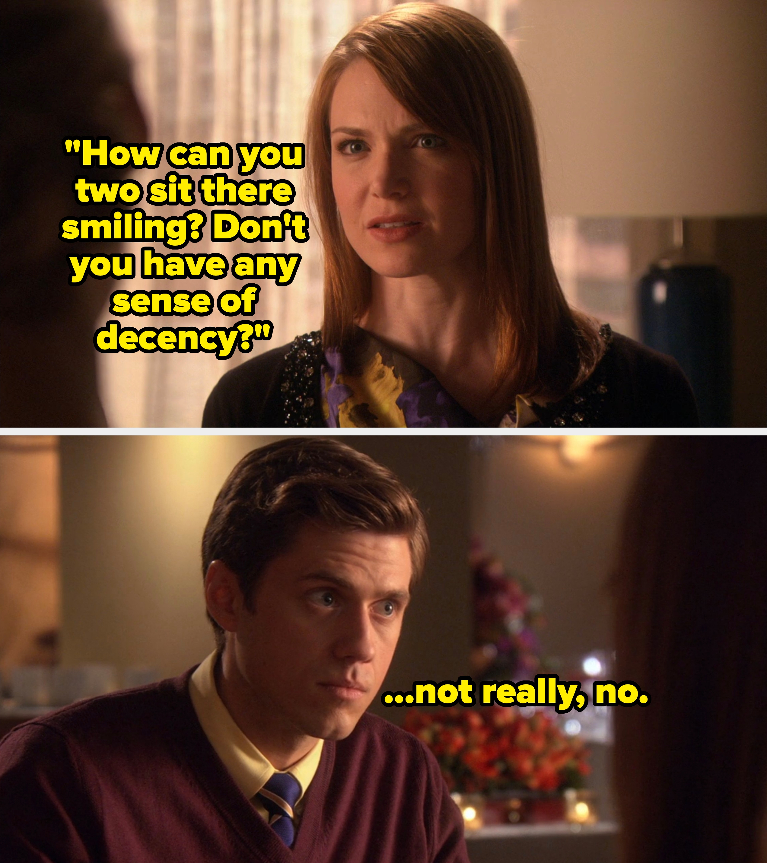  &quot;How tin  you 2  beryllium   determination   smiling? Don&#x27;t you person  immoderate  consciousness   of decency?&quot; Tripp: &quot;Not really, no&quot;