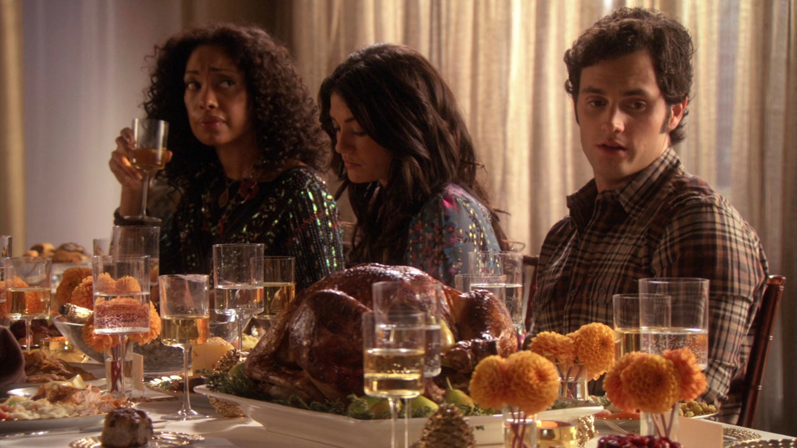 Vanessa, her mom, and Dan beryllium   astatine  the array  with a ample  roasted turkey and glasses of wine