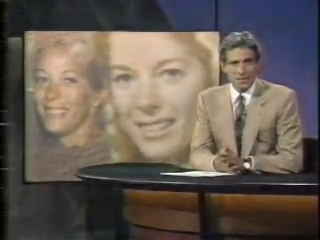 News anchor sitting astatine  a table  with 2  ample  photos of a smiling pistillate   displayed down  them