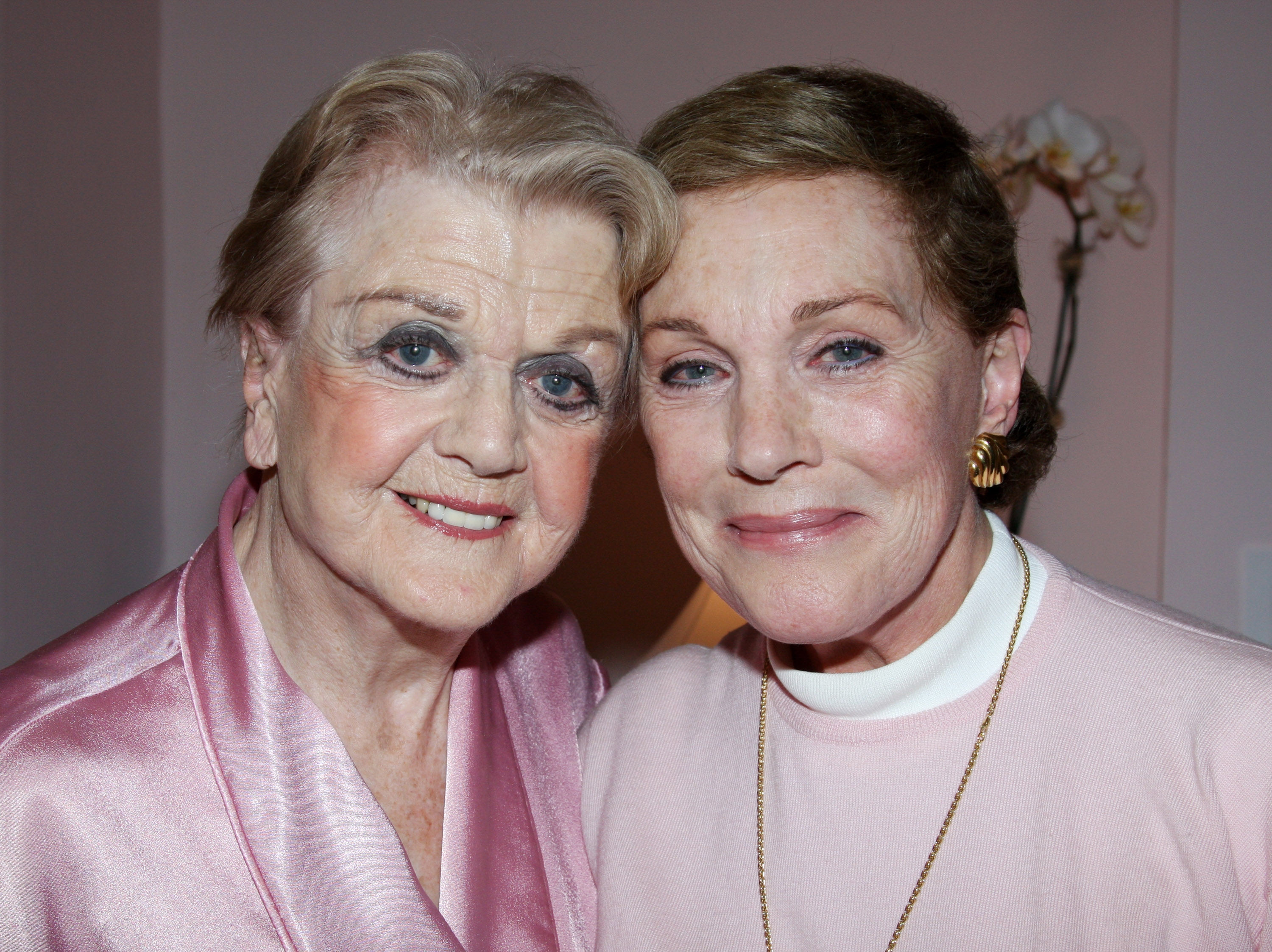 Two older women smiling, 1  successful  a silky top, the different   successful  a sweater, basal   adjacent  together, exuding warmth and friendship