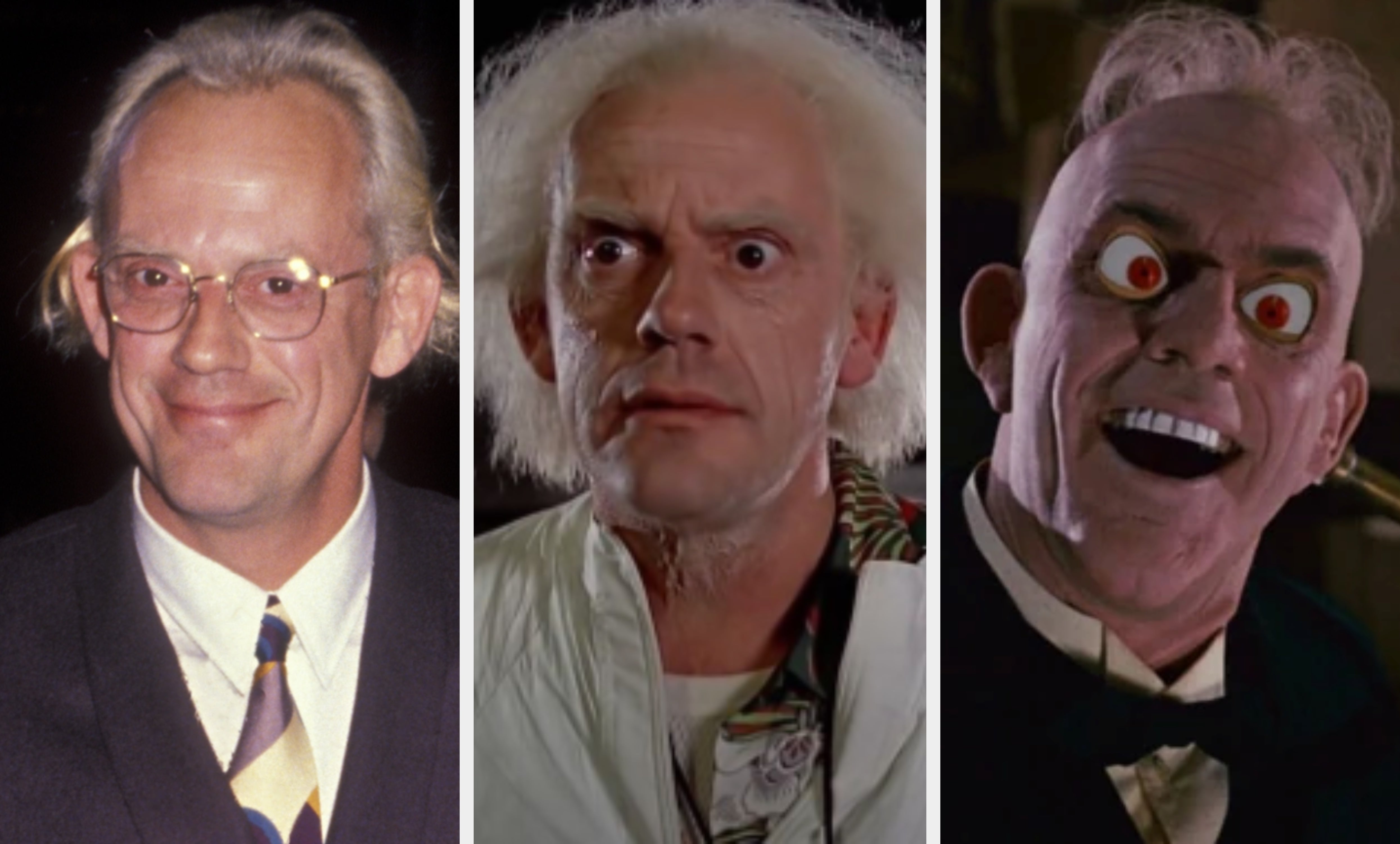 one in a suit with glasses, one looking surprised in a science-themed outfit, and one in humorous wide-eyed expression