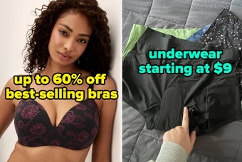 Woman in cozy pajamas takes a mirror selfie; hand holds soft, dark-colored underwear