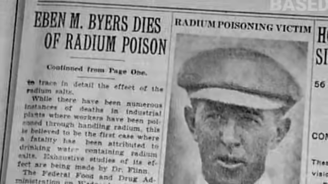  &quot;Eben M. Byers Dies of Radium Poison.&quot; Includes photograph  labeled &quot;Radium Poisoning Victim&quot; with Eben M. Byers successful  a cap