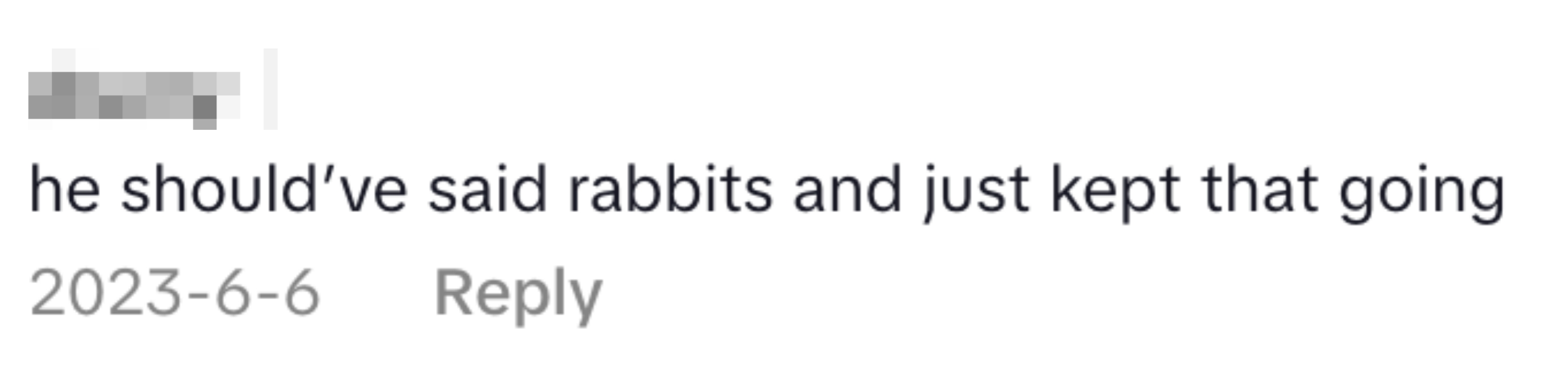 "He should've said rabbits and just kept that going"