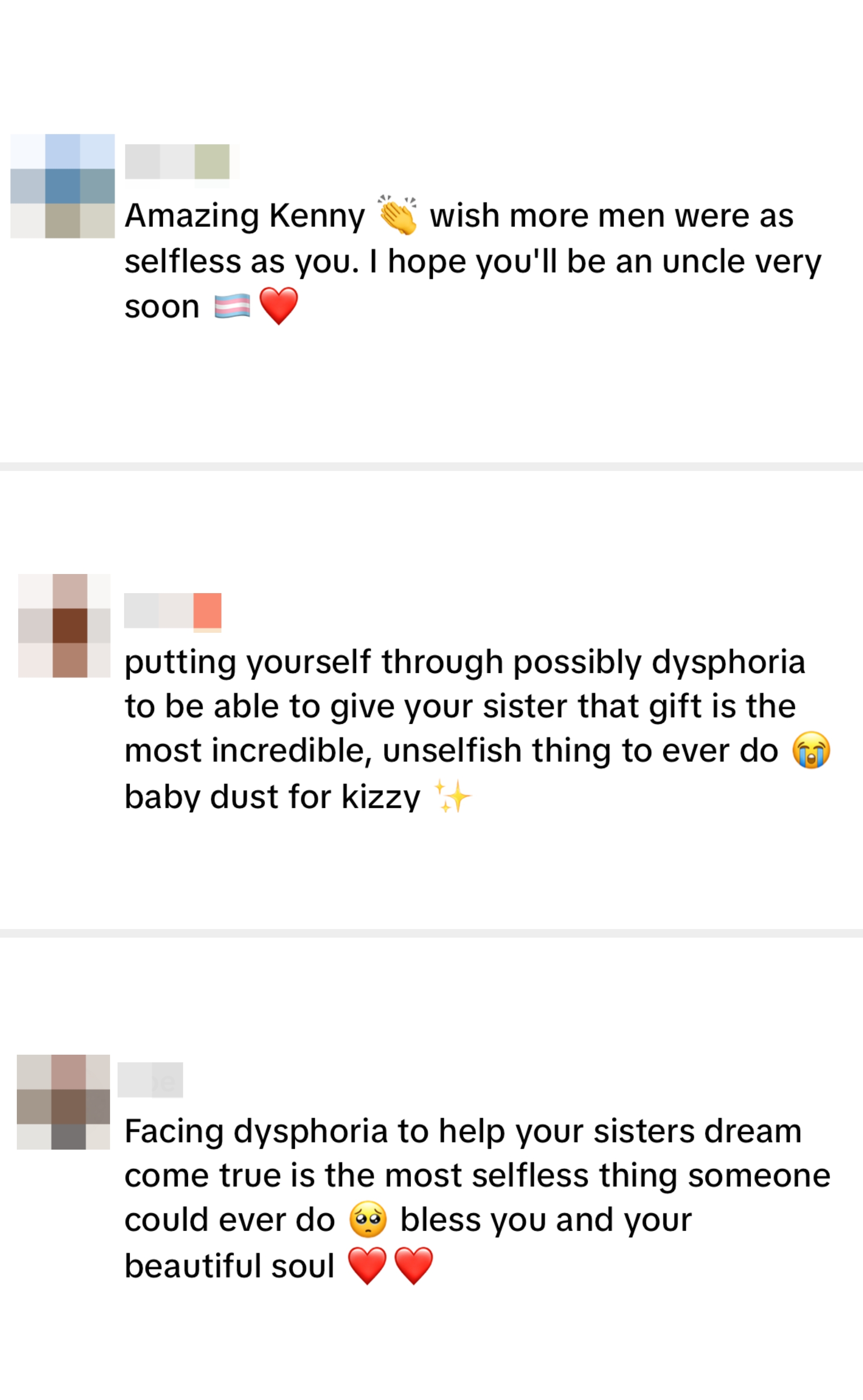 Kommentarer på sosiale medier som berømmer en persons uselviskhet og støtte til søsterens drøm, fremhever følelsesmessige bånd og oppmuntring
