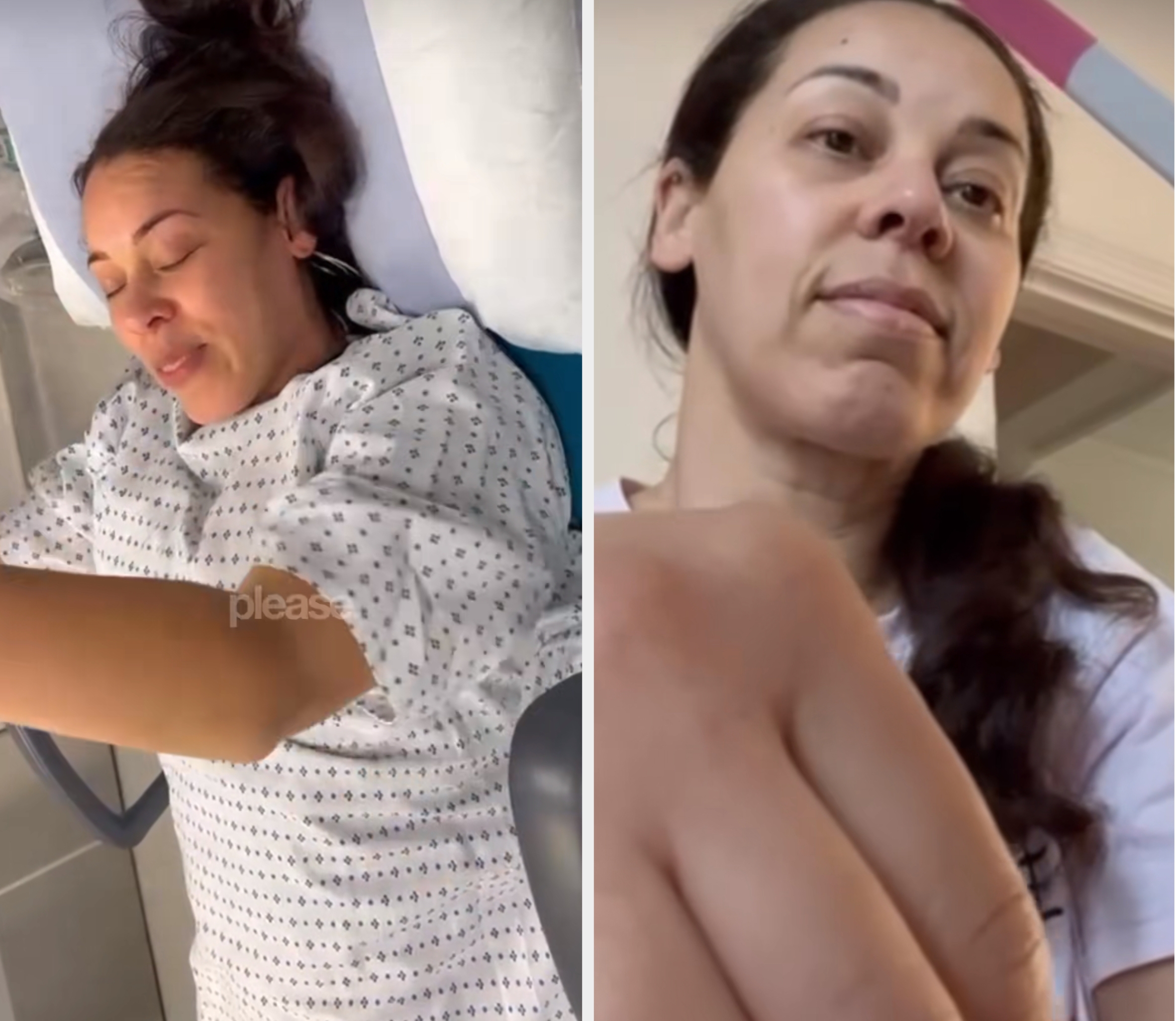 Person som ligger på en medisinsk seng, iført en sykehuskjole, virker avslappet og komfortabel