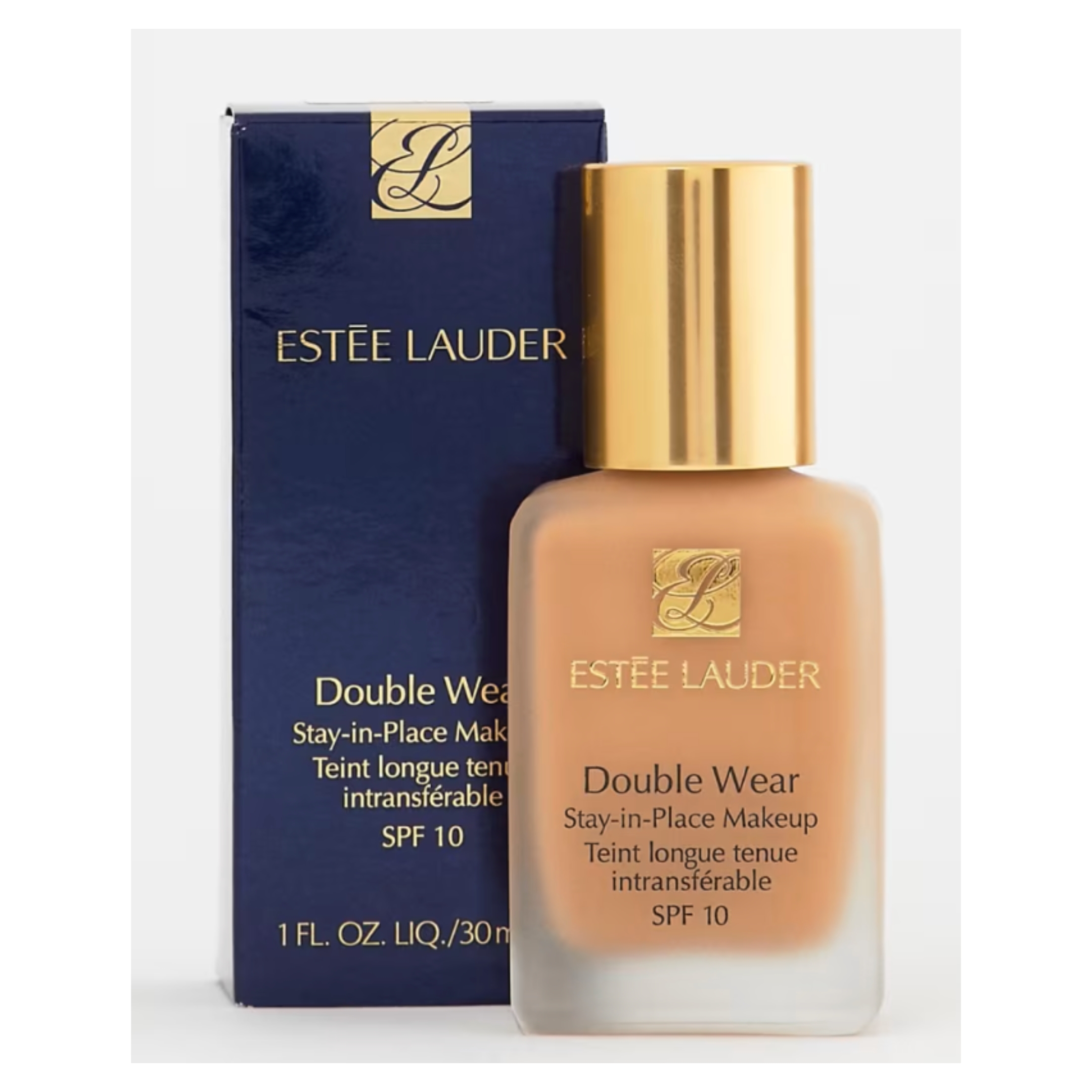 Estee Lauder Double Wear instauration  vessel  and box, featuring SPF 10, from a merchandise  enactment     known for long-lasting makeup