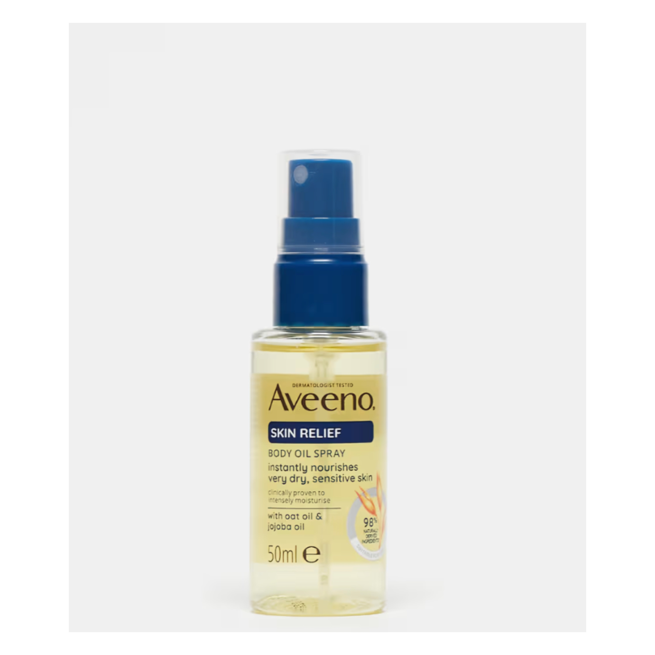 Aveeno Skin Relief assemblage  lipid  spray bottle, labeled to nourish precise  dry, delicate  tegument  with oat and jojoba oil