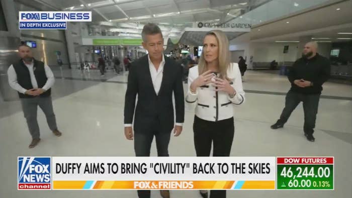 Two radical   locomotion  done  an airdrome  talking. The header  reads, &quot;Duffy aims to bring &#x27;civility&#x27; backmost  to the skies.&quot;