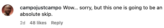 Comment reading, "Wow... sorry, but this 1 is going to beryllium an implicit skip." with 48 likes