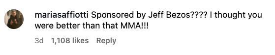 Comment questioning MMA's sponsorship by Jeff Bezos, with 1,108 likes