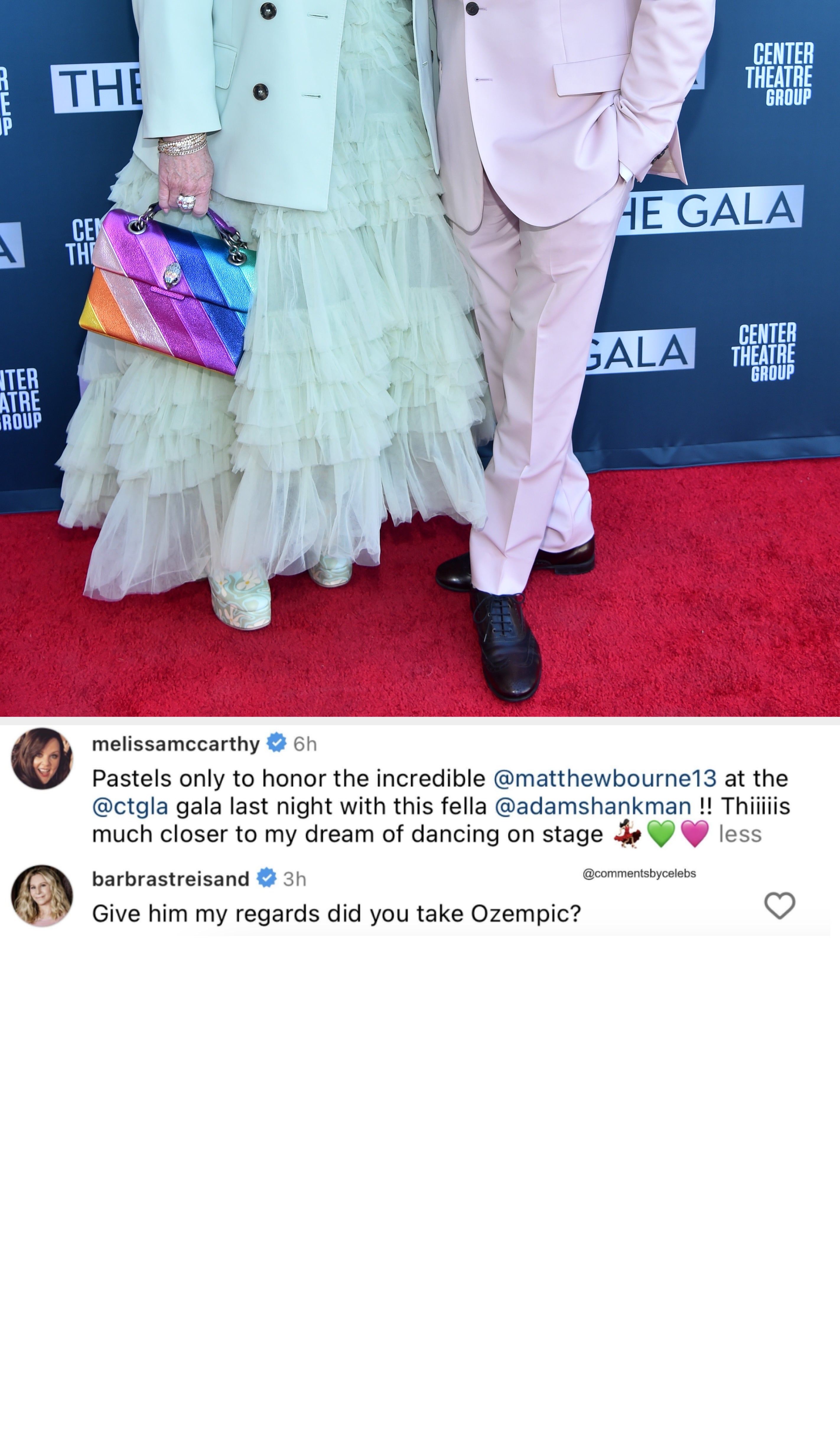 Melissa McCarthy praises Matthew Bourne at CTGLA gala, dreams of dancing on stage. Barbra Streisand asks if she took Ozempic