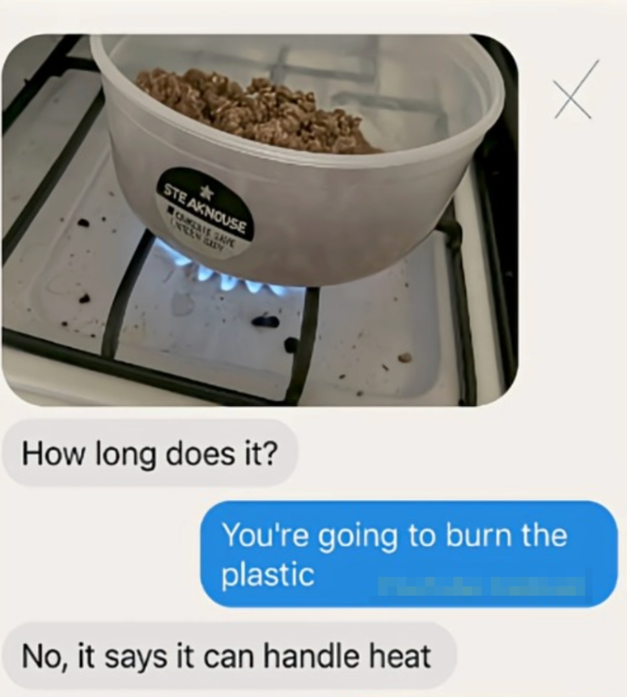 Text connection   speech   astir  heating integrative  connected  a stove. One warns against burning it, but the effect   insists it tin  grip  heat