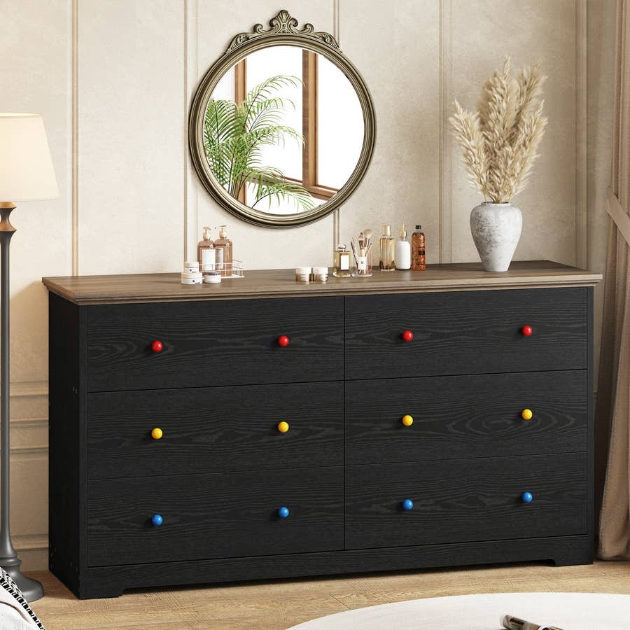 knee length dresses for ladies WLIVE Wide 6-Drawer Modern Horizontal Wood Dresser
