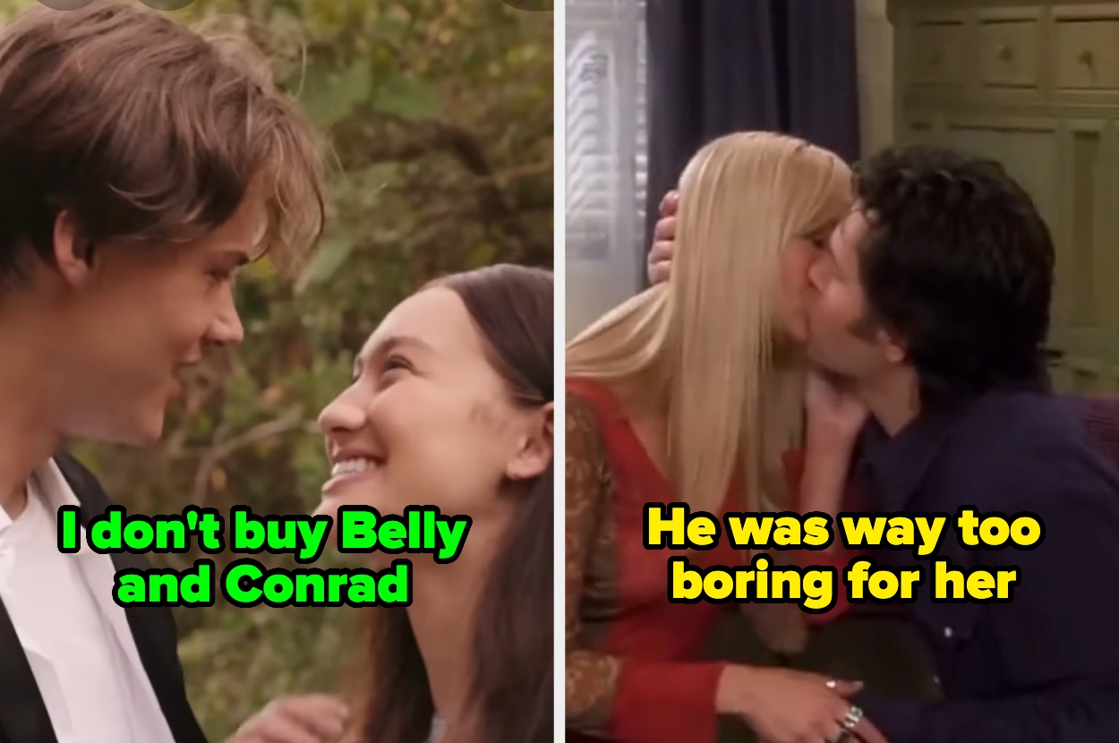 mike and phoebe on friends captioned "He was way too boring for her" and belly and conrad from the summer i turned pretty captioned "i don't buy belly and conrad"