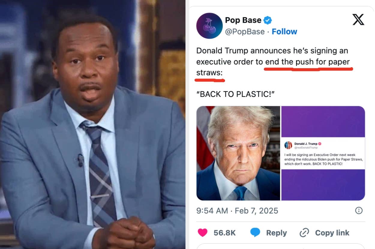 News parody: Comedian reacts to fake tweet about Donald Trump reversing paper straw initiative, advocating "Back to Plastic!"