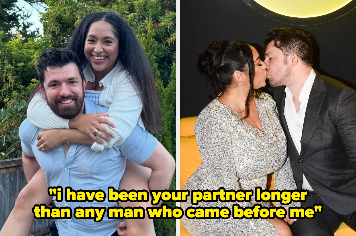 Two pics of Zack and Bliss from "Love Is Blind." Text: "i have been your partner longer than any man who came before me"