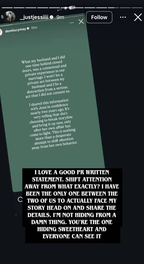 Screenshot of an Instagram story showing a personal statement about dealing with relationship issues related to dishonesty and confidence
