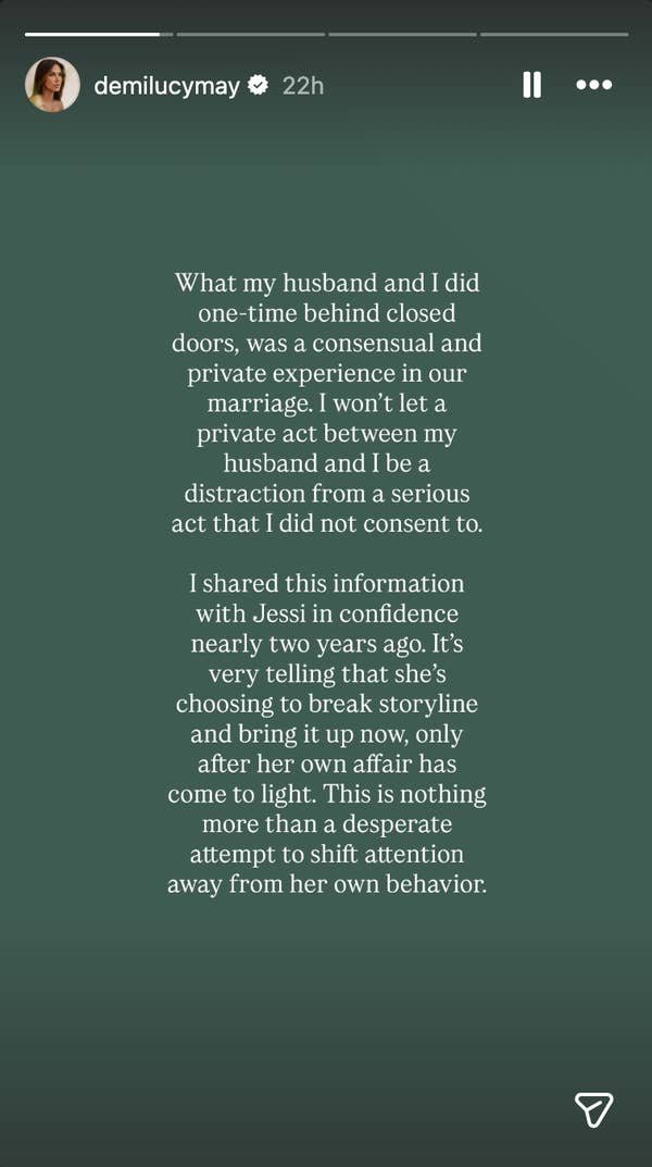 Statement from Demi Lucy May addressing past private events and sharing details about another's actions to shift attention from her behavior