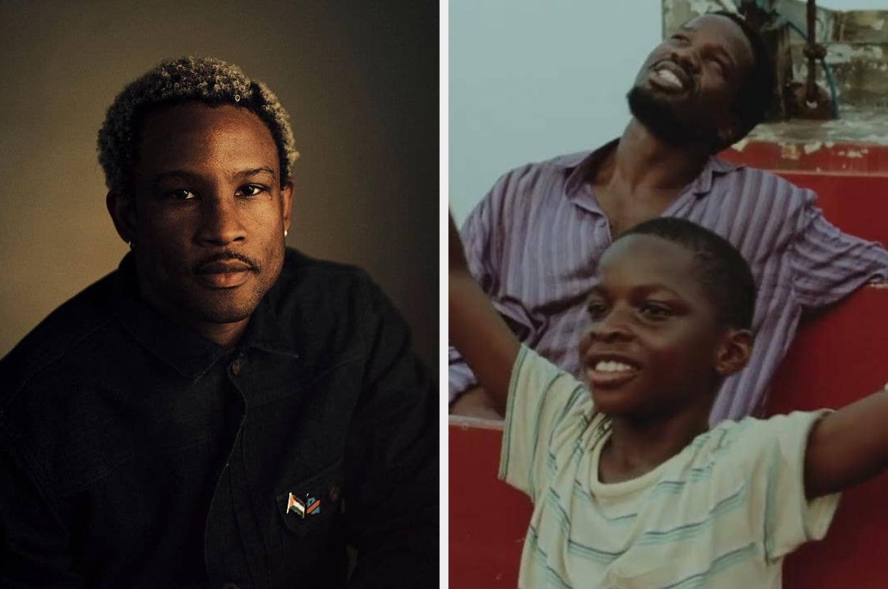 Two side-by-side images: one of a person in a dark jacket, and the other of an adult with a child outdoors, both with joyful expressions