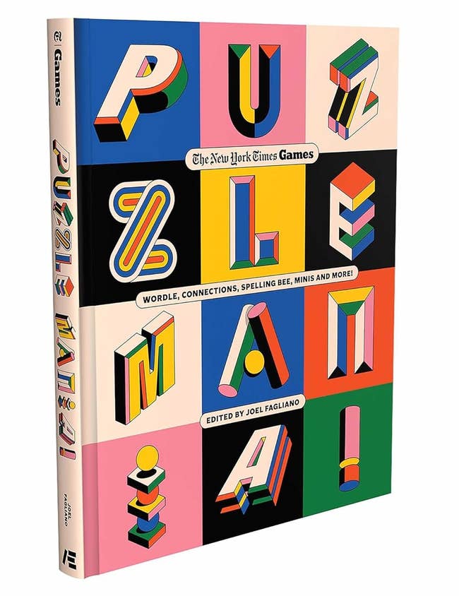 Puzzlemania publication cover, featuring colorful, 3D missive designs. The publication includes Wordle, Connections, Spelling Bee, and Minis. Edited by Joel Fagliano