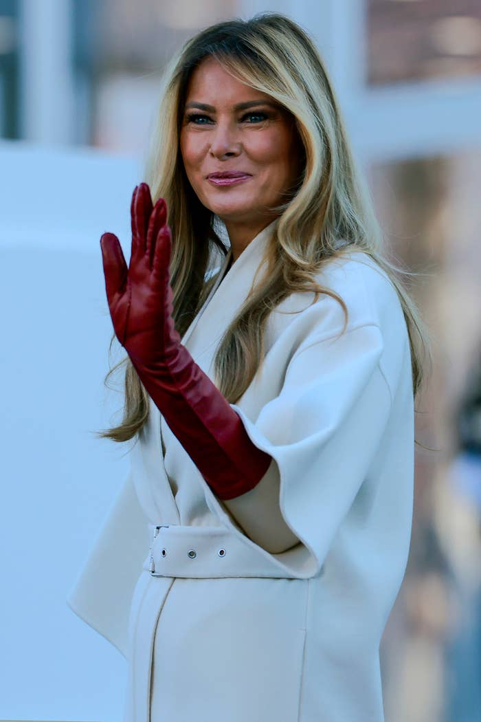 melania trump christmas dress 2025 First Lady Melania Trump departs the White House to light the National Christmas Tree