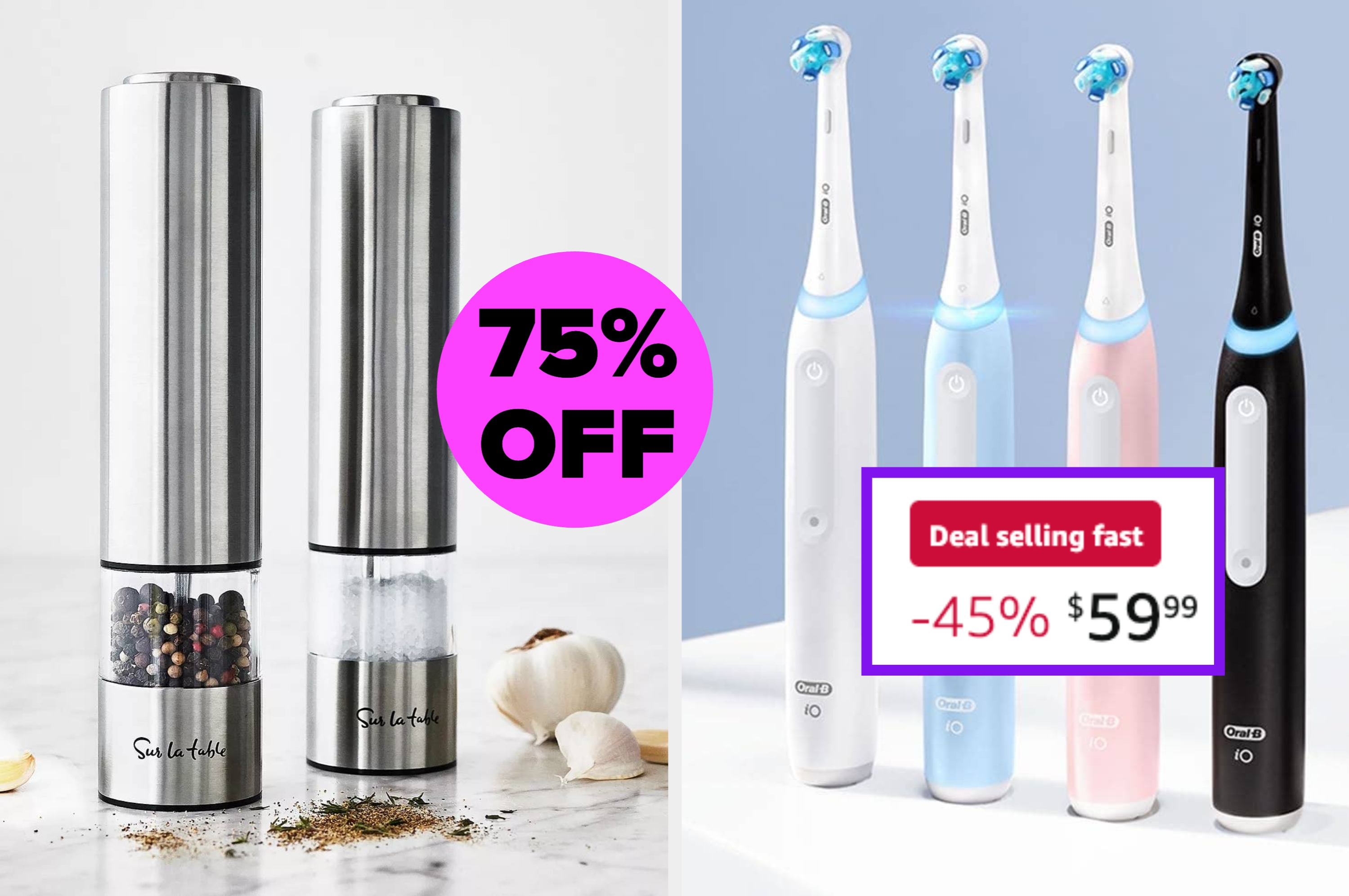 Two kitchen grinders and electric toothbrushes on sale. Grinders: 75% off bubble. Toothbrushes: Black Friday deal, 45% off, now $59.99