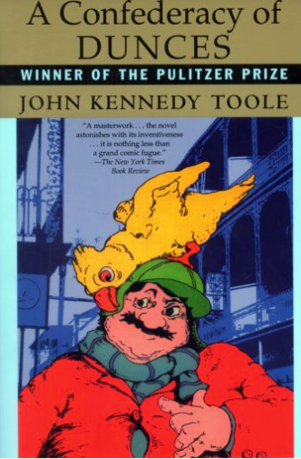 Cover of "A Confederacy of Dunces" by John Kennedy Toole, featuring an illustration of a antheral   successful  a chapeau  with a parrot connected  his head. Pulitzer Prize winner